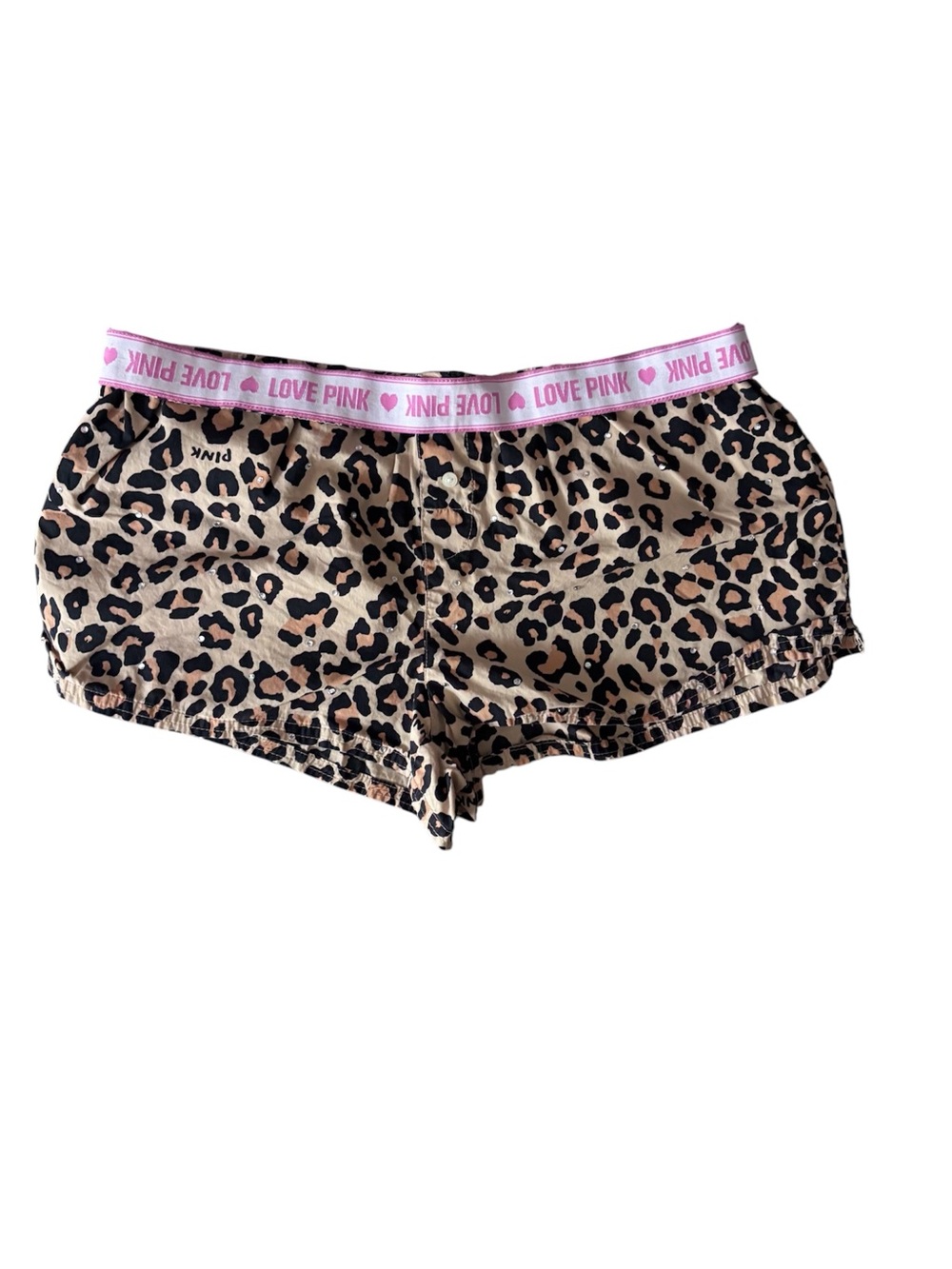 PINK Victoria's Secret Leopard Print & Gems With Pink Trim Small Y2K Sleep Short
